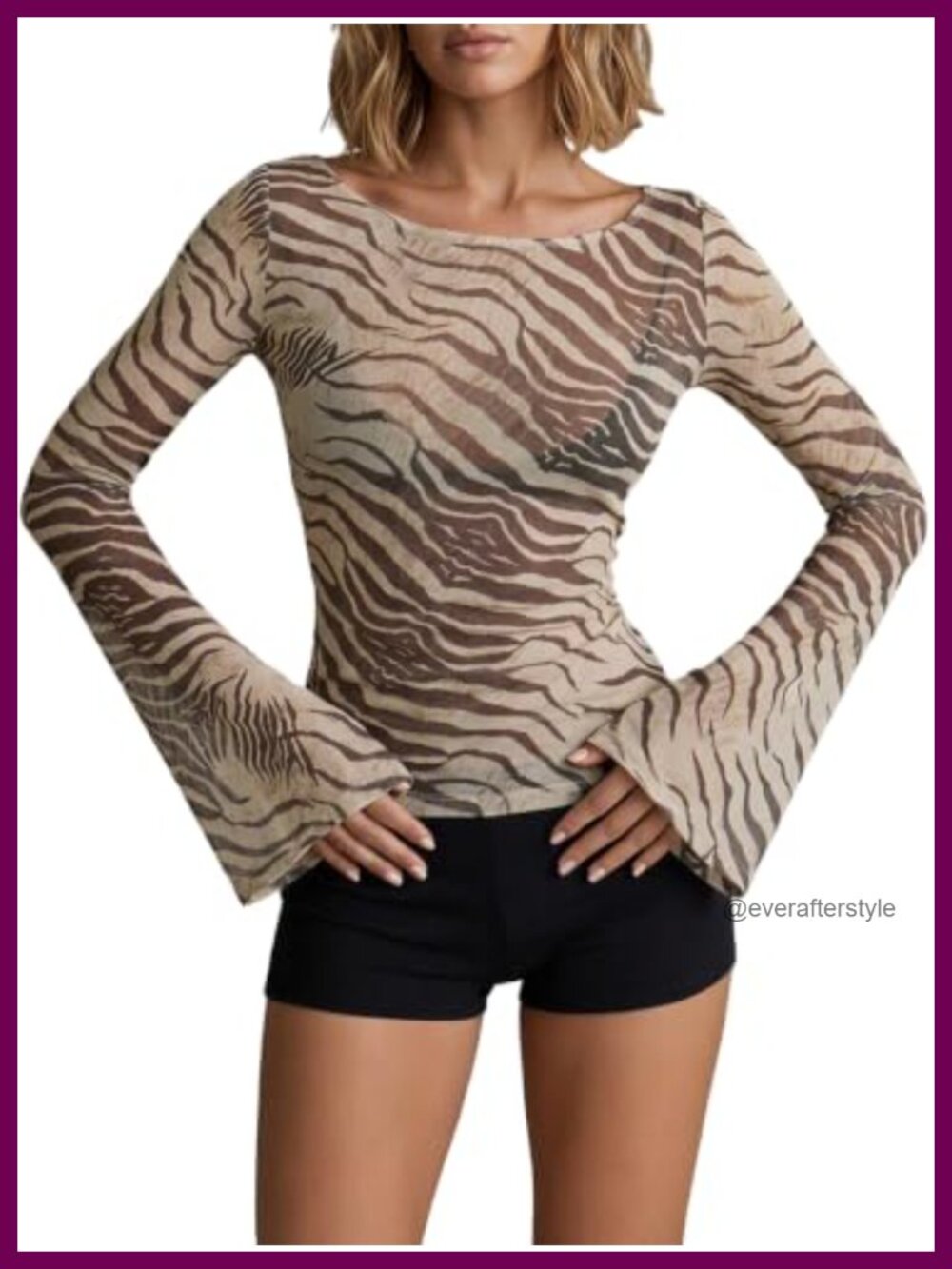 Y2K Mesh Long Sleeve T Shirt Slim Fit Zebra Print Streetwear Top